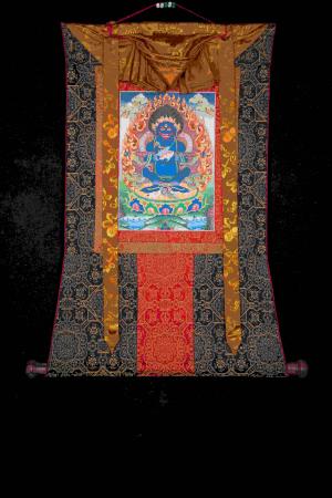Original Hand Painted Wrathful Dharmapala With Brocade | Vajra Panjarnath Sakya Mahakala Thangka Painting | Tibetan Buddhist Wall Decor